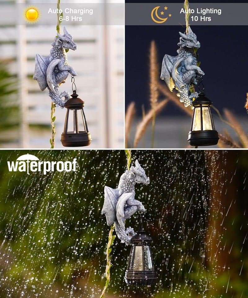Nacome Dragon Outdoor Statues for Garden: Outside Hanging Climbing Sculptures with Lantern Decor for Yard Art Porch Balcony - Christmas Birthday Gifts for Grandma Mom Women - Image 5